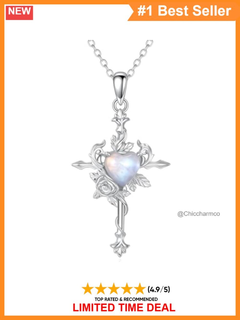 Sterling Silver Moonstone Heart Necklace 18in Rhodium Plated